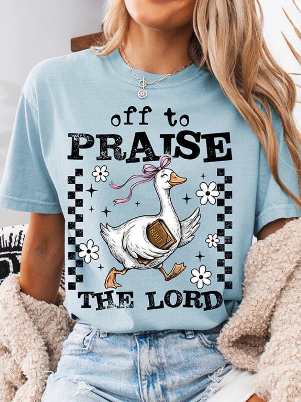 Off to Praise The Lord Blue Graphic Tee